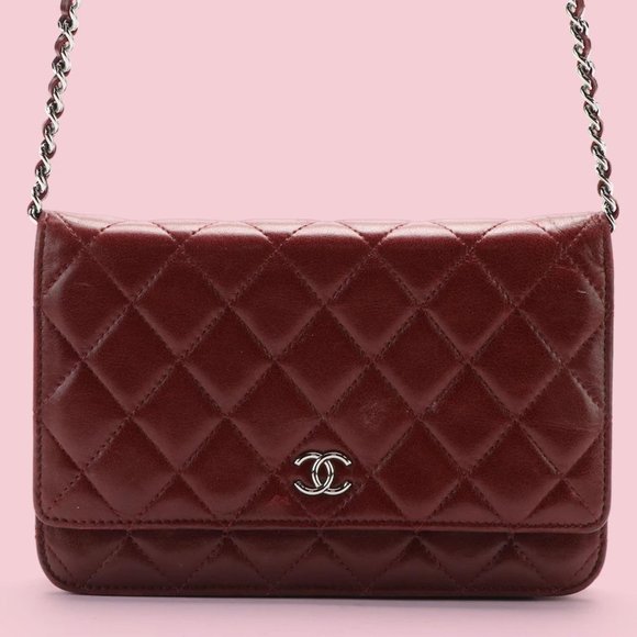 CHANEL Handbags - Chanel Burgundy Wallet on Chain in Quilted Lambskin